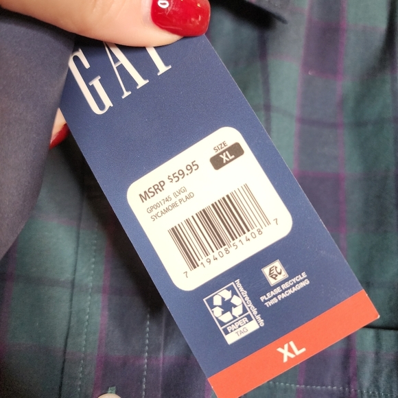 NWT Gap Green Blue Purple Plaid Long Sleeve Button Down Shirt Size XL - Picture 5 of 15